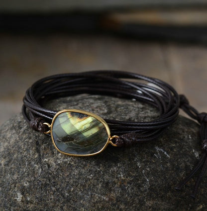 Labradorite bohemian lon natural stone rope bracelet ethnic