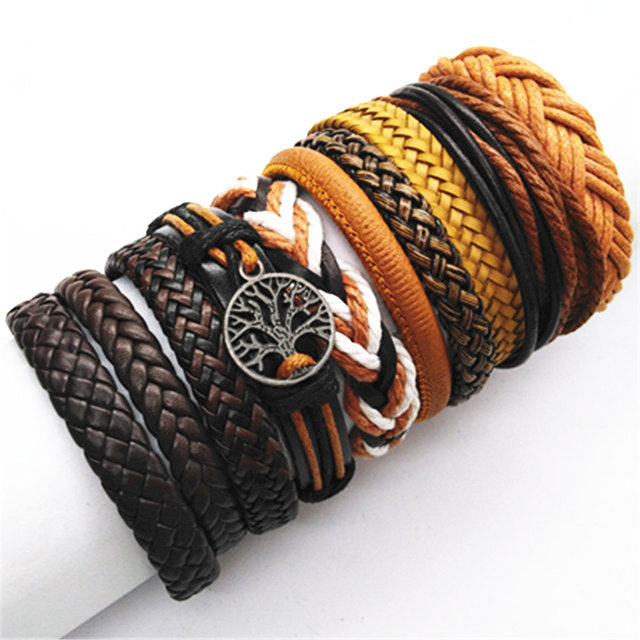 Leather Fashion Bracelets 10pcs Set Wrap Woven Fashion Handmade Men