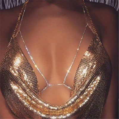 Jewelry Popular Shining Rhinestone Halter Necklace Bikini Beach Body Chain