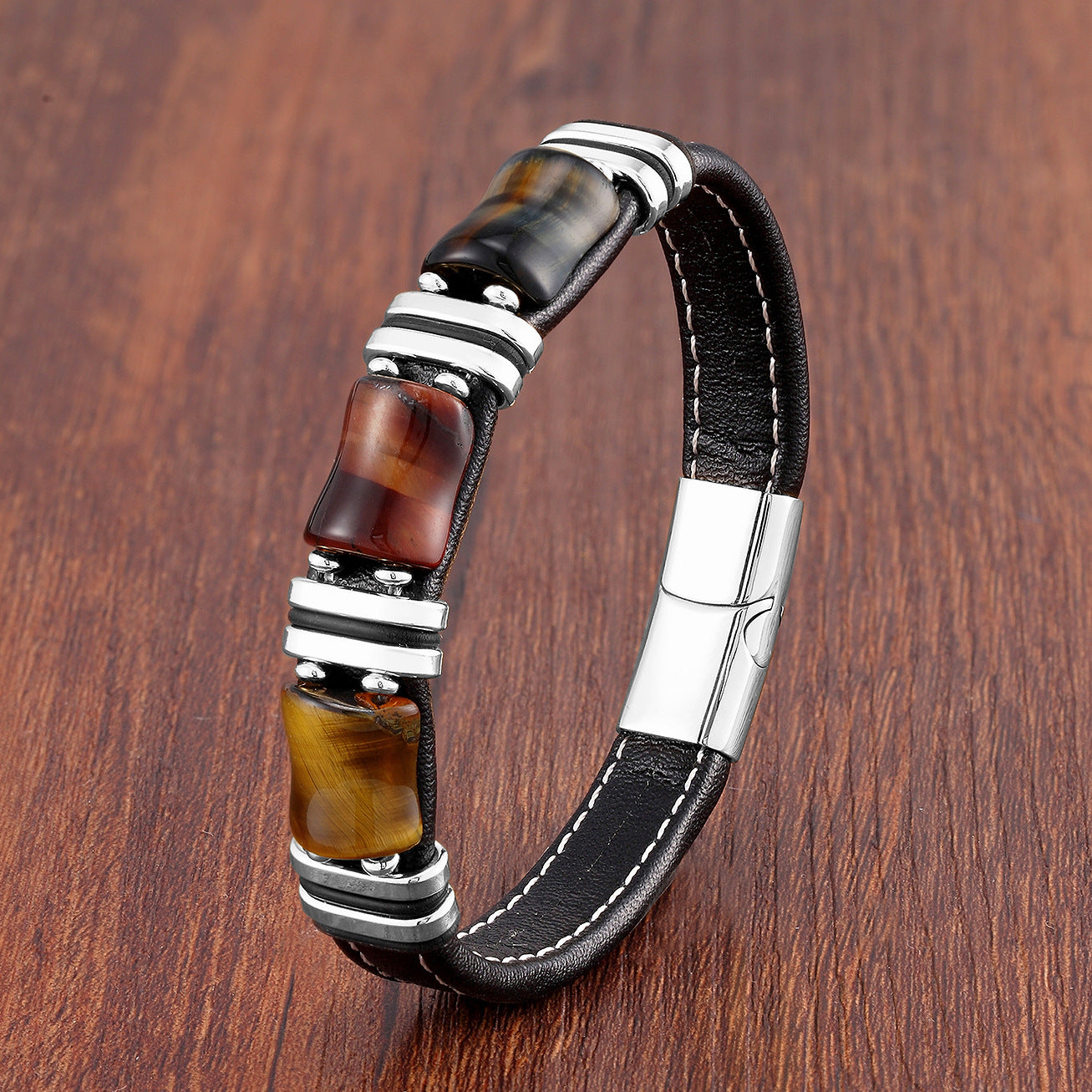 Fashion Stainless Steel Leather Rope Bracelet