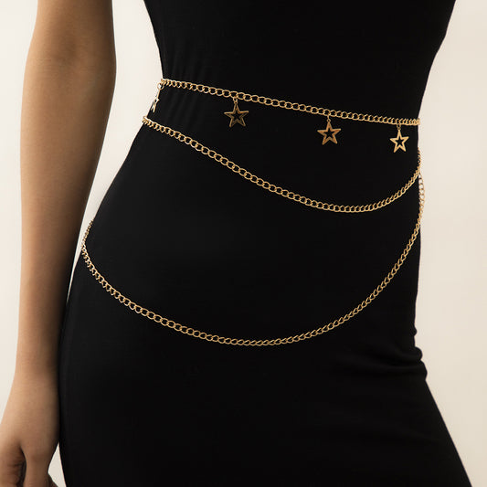 Punk Style Star Multilayer Body Chain Simple Metal Tassel Waist Chain