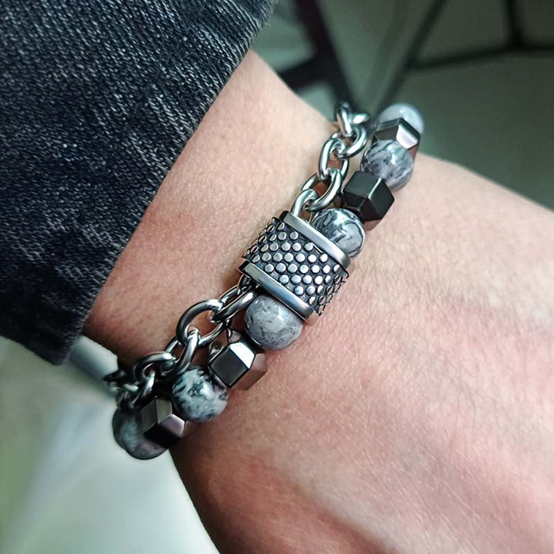 Stainless Steel Men's Black Gallstone Bracelet