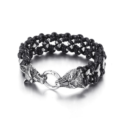 Punk Style Titanium Steel Braided Cowhide Bracelet Stainless Steel