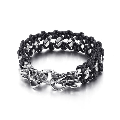 Punk Style Titanium Steel Braided Cowhide Bracelet Stainless Steel