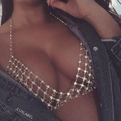 Fringed rhinestone multi-layer body chain Creative personality jewelry mesh chest chain chain