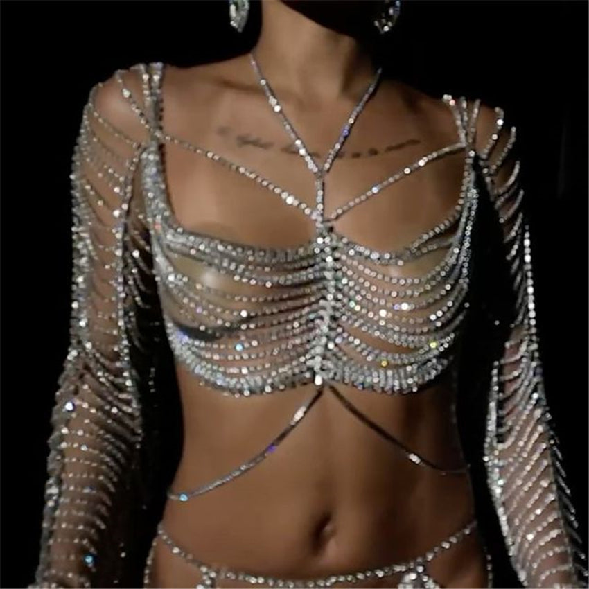 Shiny Multilayer Rhinestone Body Chain Nightclub