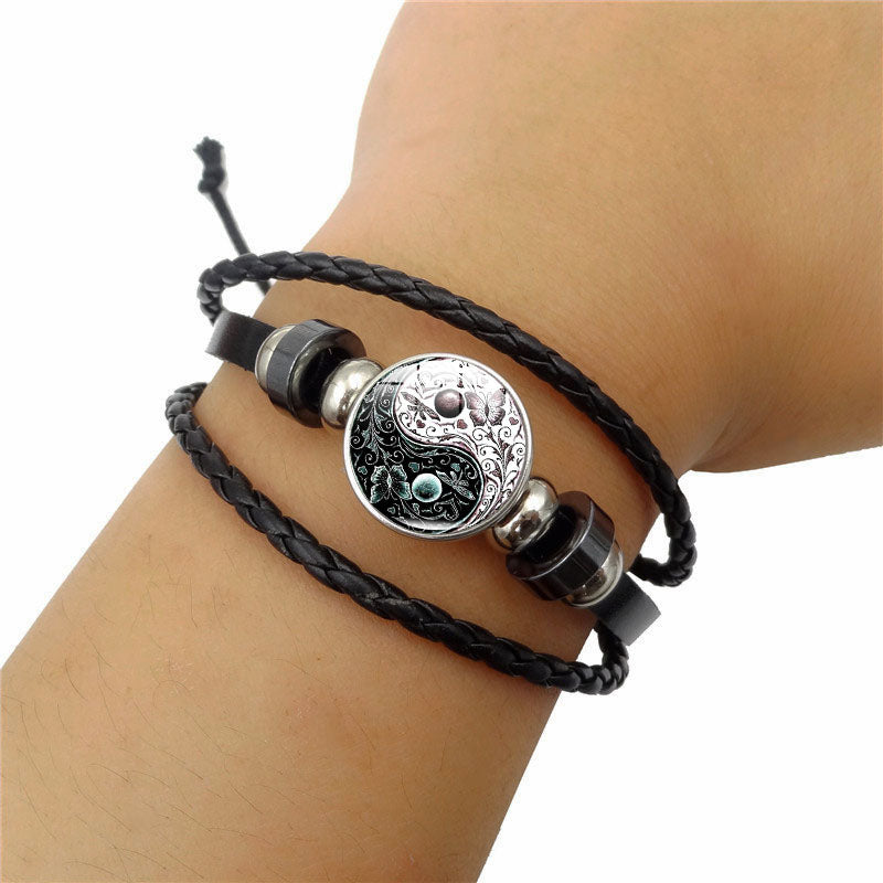 TaiYin Yang Charm Bracelet Multilayer Braided Bracelet Vintage Jewelry Mens Leather Bracelets for Women Gift