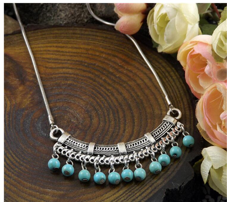 BOHEMIA STYLE TIBETAN SILVER TURQUOISE NECKLACE