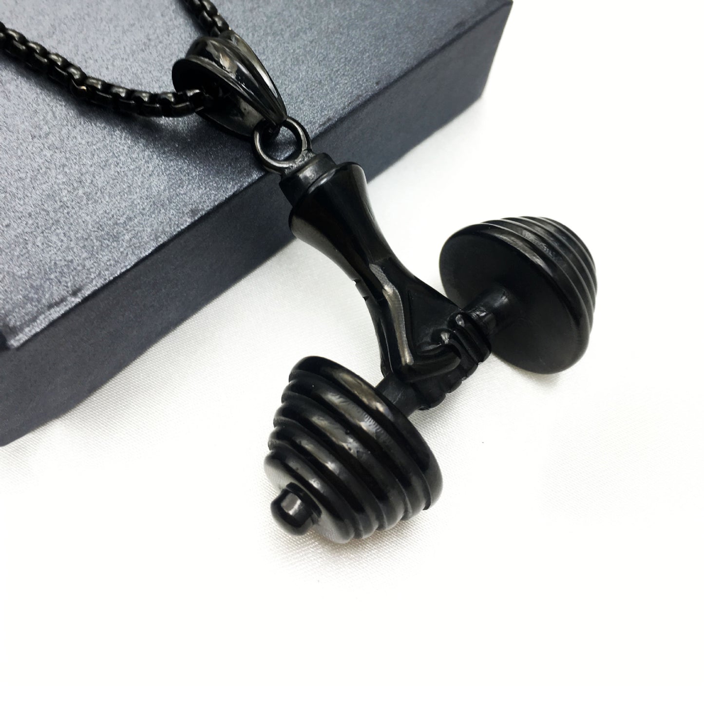 Fitness dumbbell barbell pendant fitness men's titanium steel necklace