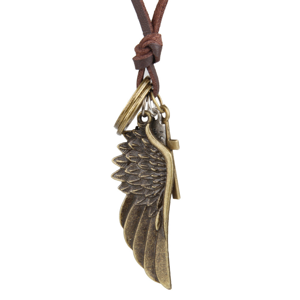 Leather necklace angel wings feather leather rope necklace