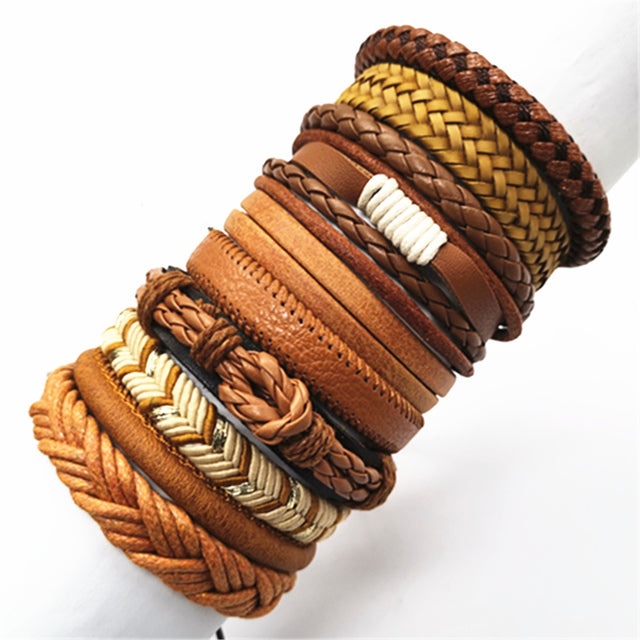 Leather Fashion Bracelets 10pcs Set Wrap Woven Fashion Handmade Men