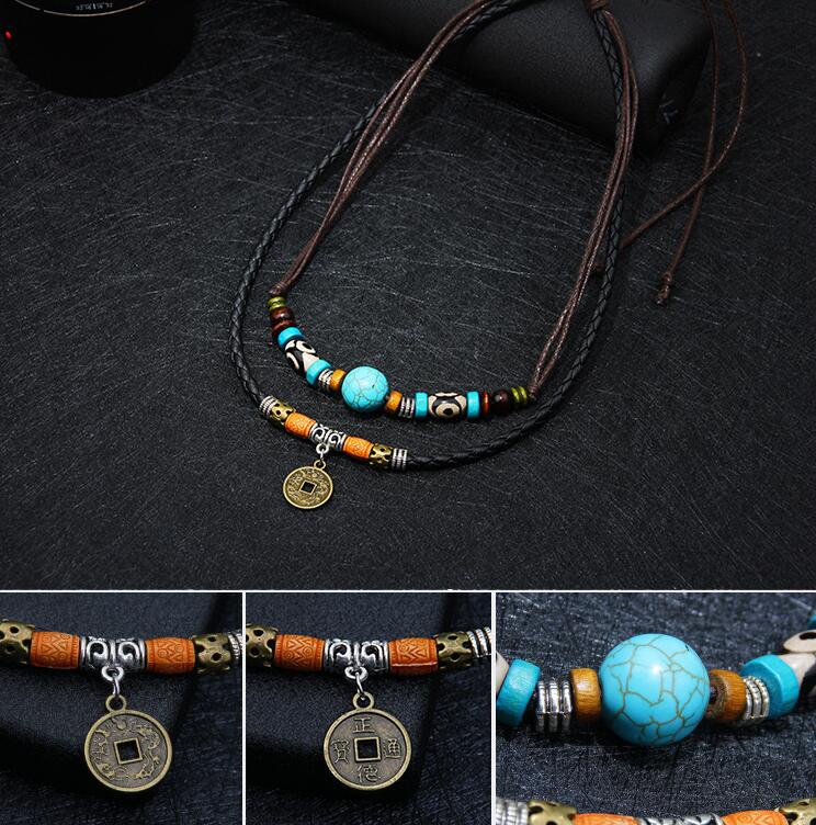 Turquoise Antique Coin Pendant Necklace For Men