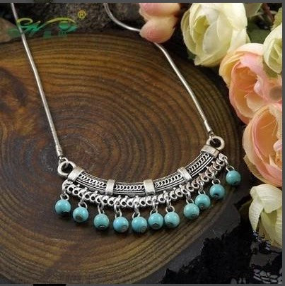 BOHEMIA STYLE TIBETAN SILVER TURQUOISE NECKLACE