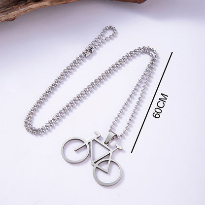 Trendy Silver Hollow Bicycle Stainless Steel Pendant Necklace For Men Women Birthday Gift Party Jewelry