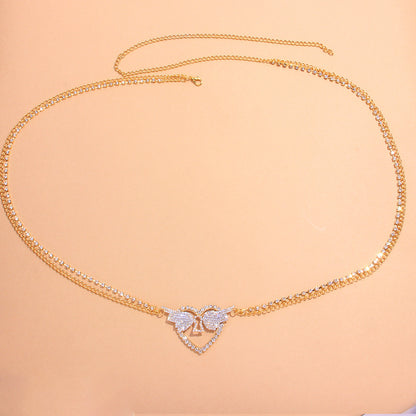 Rhinestone Wings Heart Multilayer Waist Chain