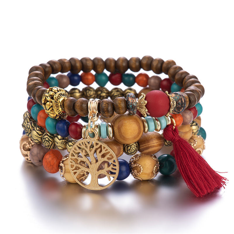 Boho Multilayer Wooden  Stretch Bracelet