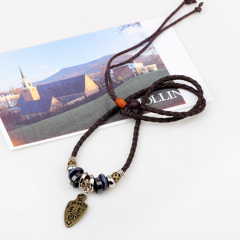 Fashion Ancient Sword Leather Rope Braided Necklace