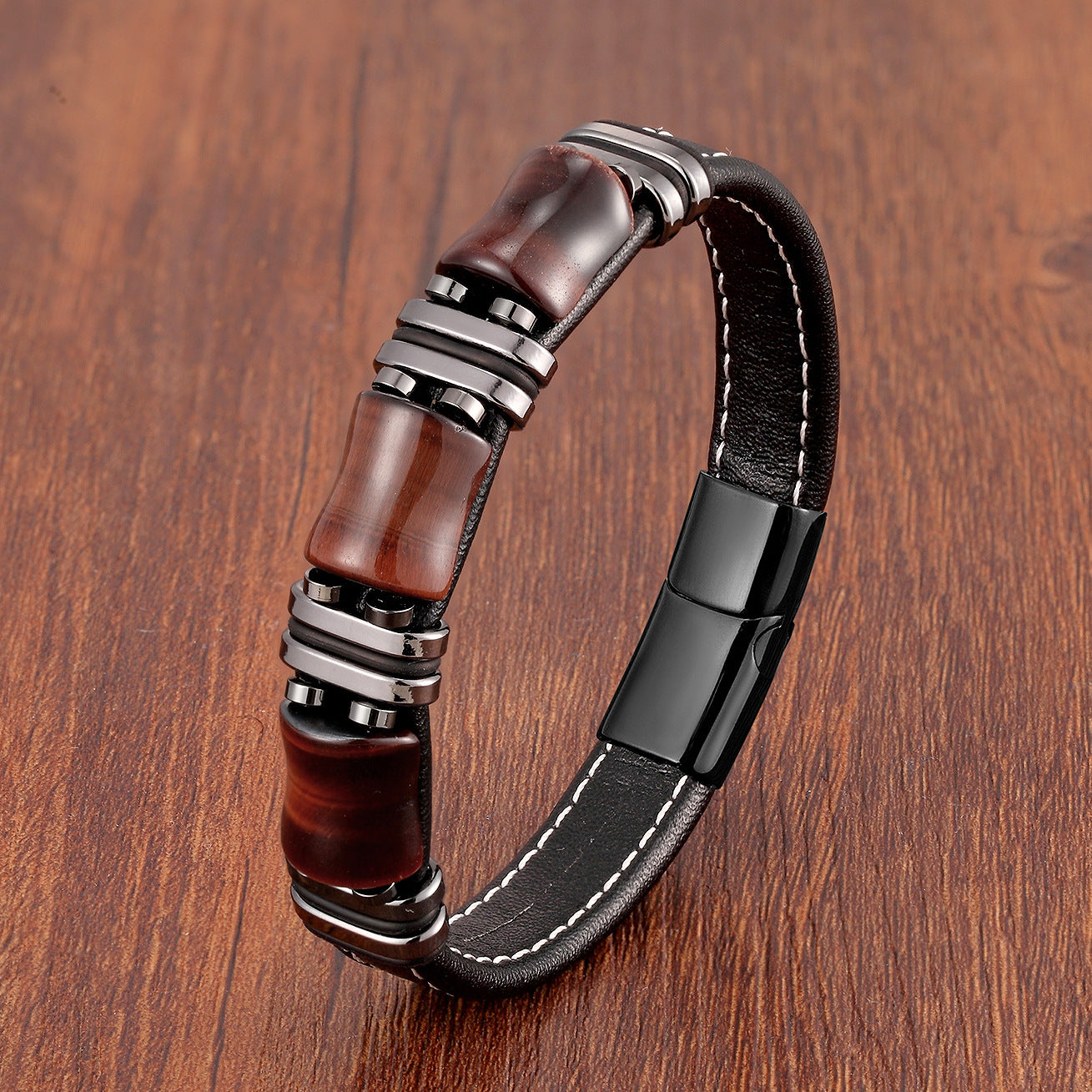 Fashion Stainless Steel Leather Rope Bracelet