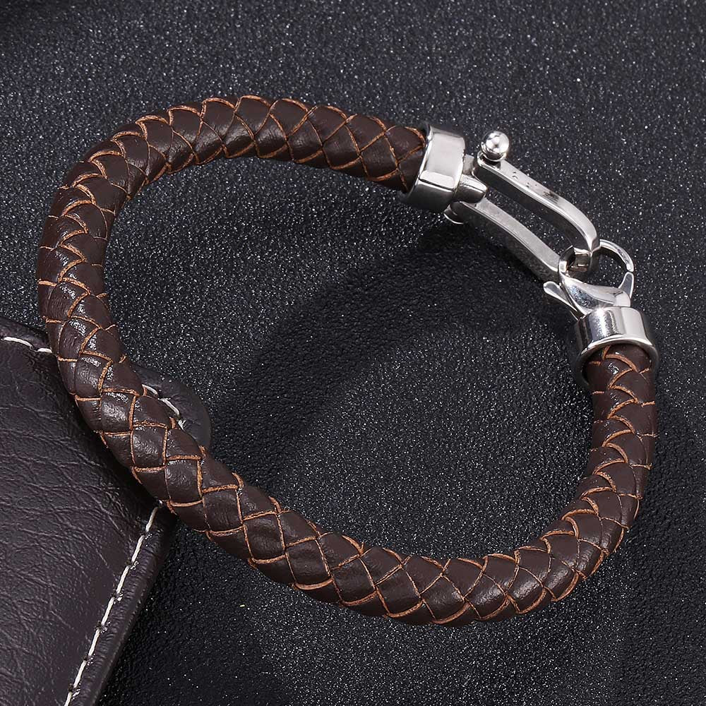 Men's Stainless Steel Leather Buckle Bracelet