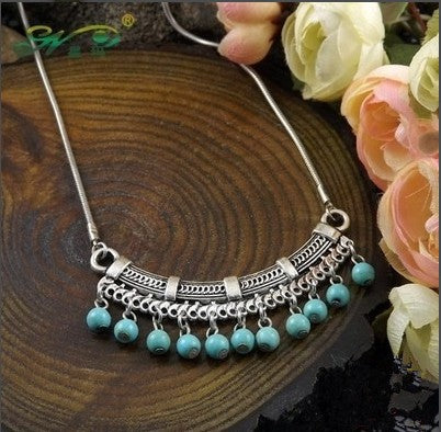 BOHEMIA STYLE TIBETAN SILVER TURQUOISE NECKLACE