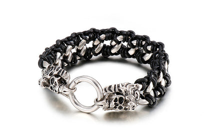 Punk Style Titanium Steel Braided Cowhide Bracelet Stainless Steel