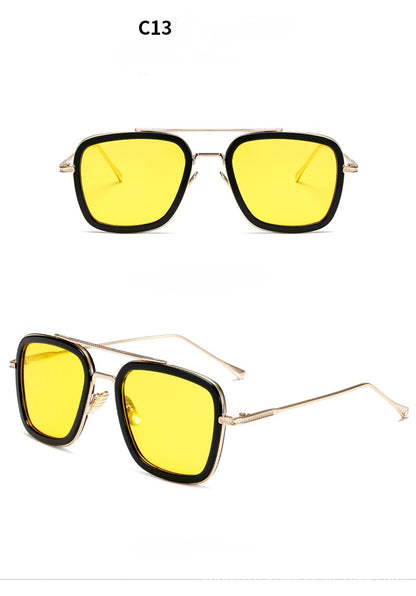 New Fashion Sunglasses Men Metal Square Iron Man Glasses