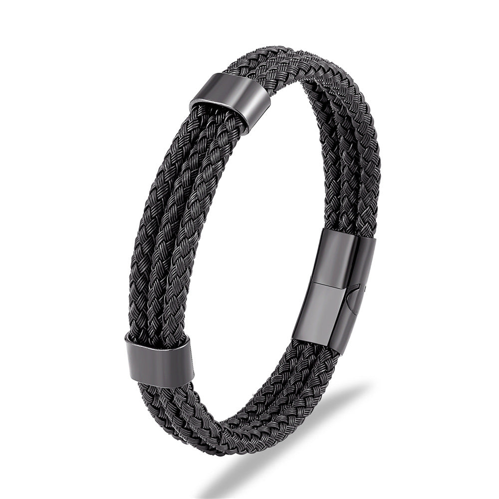 Stainless Steel Bracelet Men's Steel Wire Braided Multi-layer