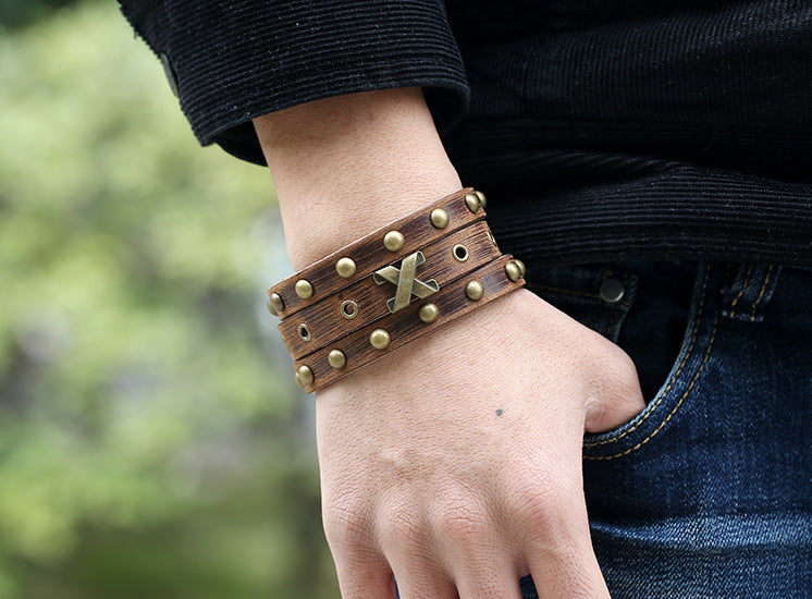 Vintage Men's Rivet Leather Bracelet