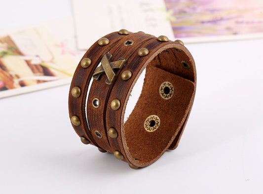 Vintage Men's Rivet Leather Bracelet