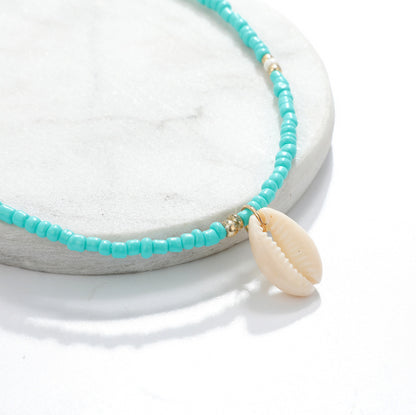 Fashionable Boho Green Rice Bead Shell Necklace