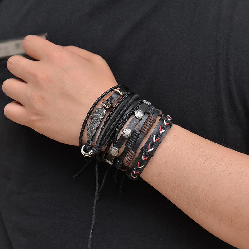 Mens Multilayer Leather Bracelet