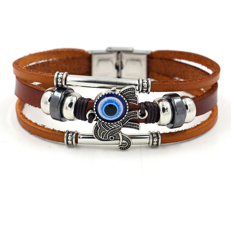 Stainless steel buckle leather bracelet