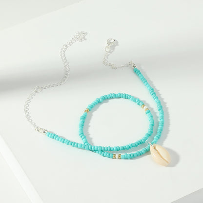 Fashionable Boho Green Rice Bead Shell Necklace