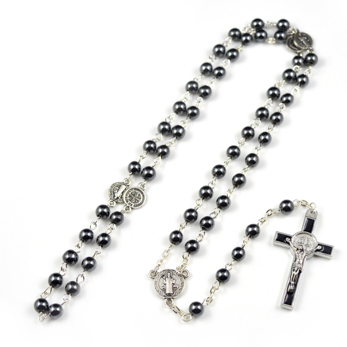 Black rosary necklace religious necklace