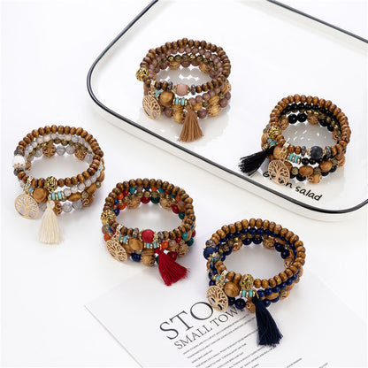 Boho Multilayer Wooden  Stretch Bracelet