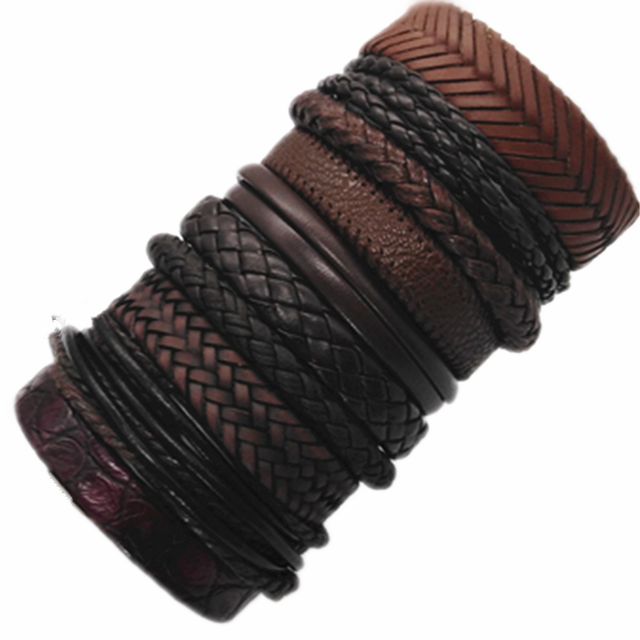 Leather Fashion Bracelets 10pcs Set Wrap Woven Fashion Handmade Men