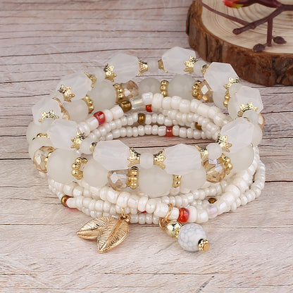 Simple Bohemian String Leaf Pendant Set Bracelet