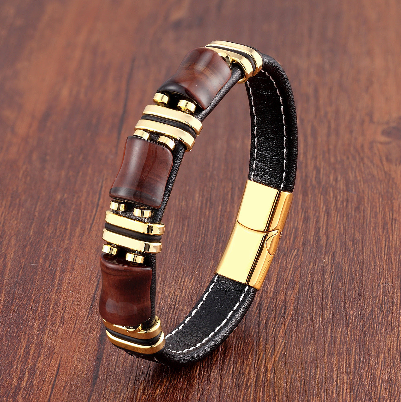 Fashion Stainless Steel Leather Rope Bracelet