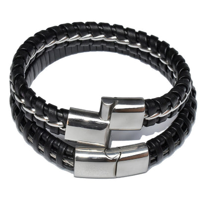 Stainless steel leather bracelet