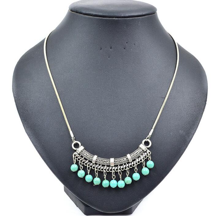 BOHEMIA STYLE TIBETAN SILVER TURQUOISE NECKLACE