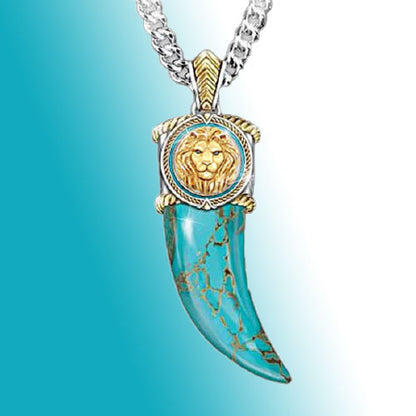 New Golden Lion Horn Turquoise Two-tone Electroplating Necklace