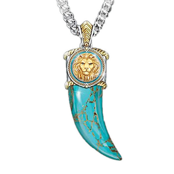 New Golden Lion Horn Turquoise Two-tone Electroplating Necklace