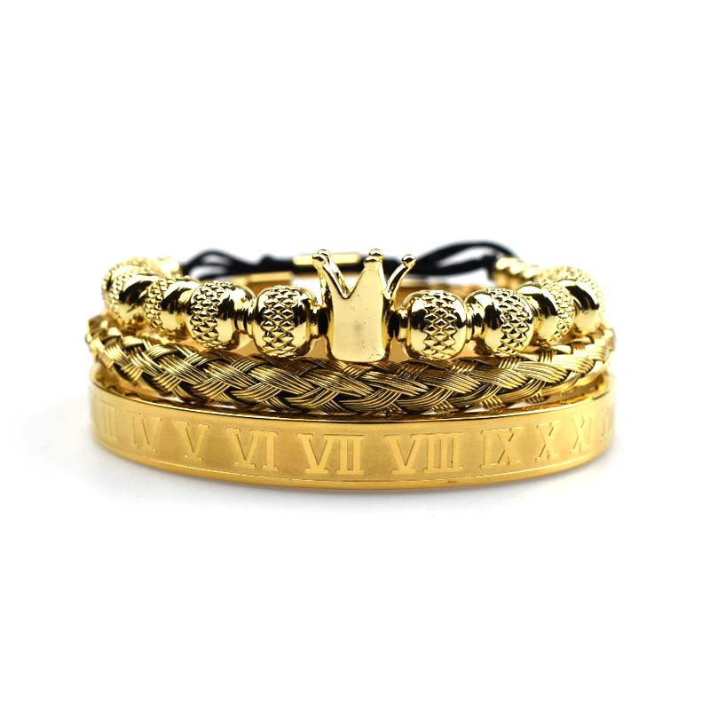 Mens Luxury Vintage Roman Royal Crown Charm Bracelet Men's Adjustable