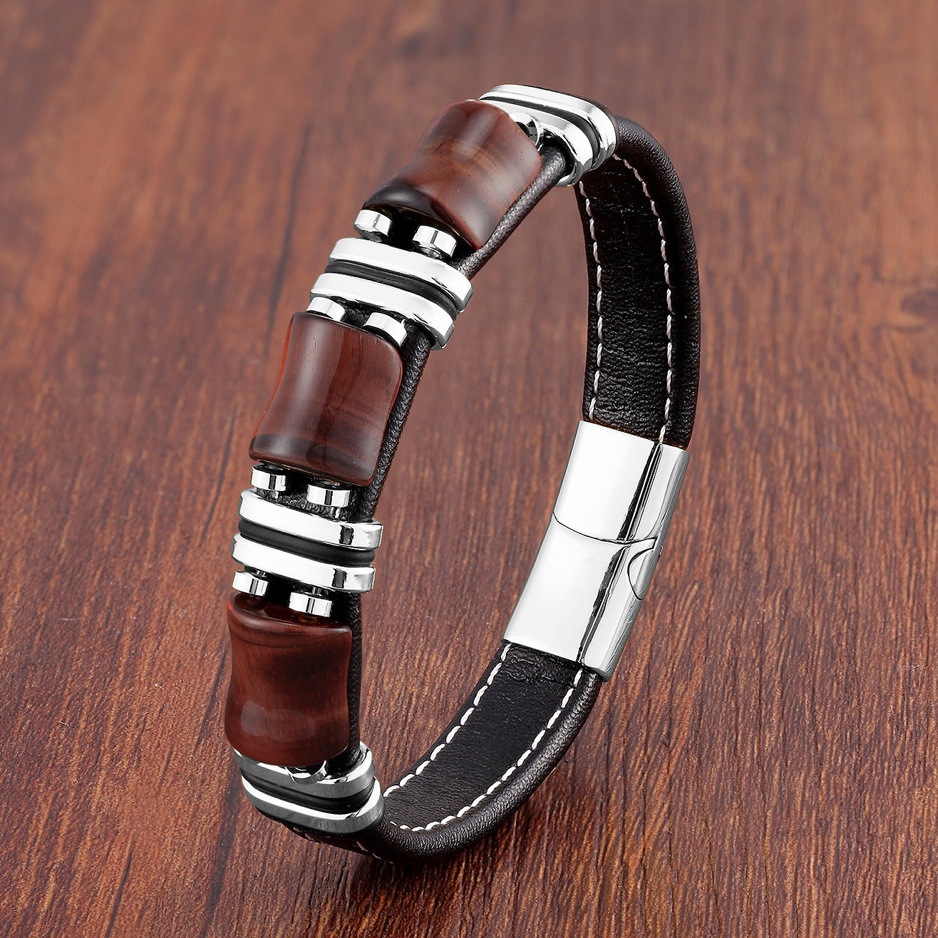 Fashion Stainless Steel Leather Rope Bracelet