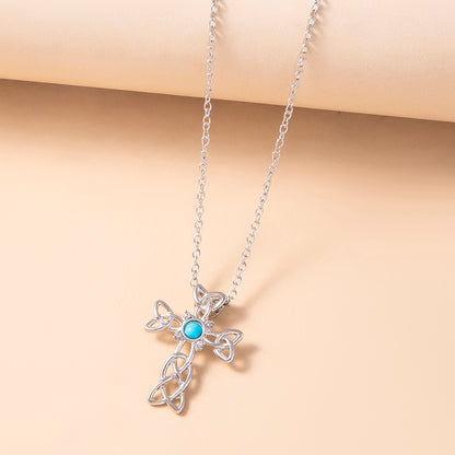 Blue Stone Celtic Knot Cross Pendant Necklace Silver Spiral Trinity Knot Necklaces For Women Men