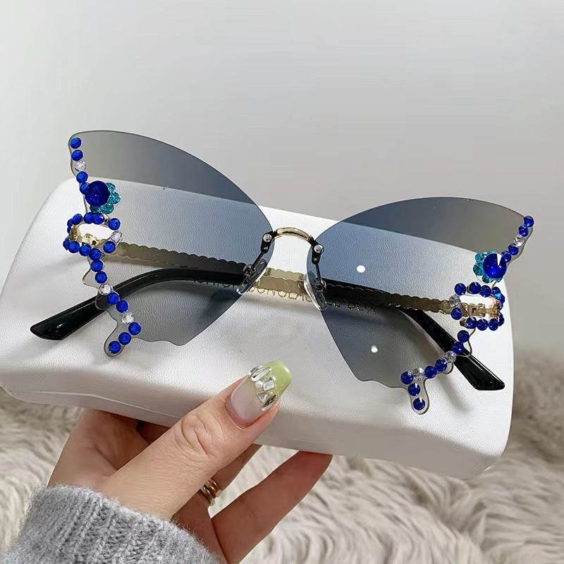 Butterfly Shape Diamond Rimless Sunglasses