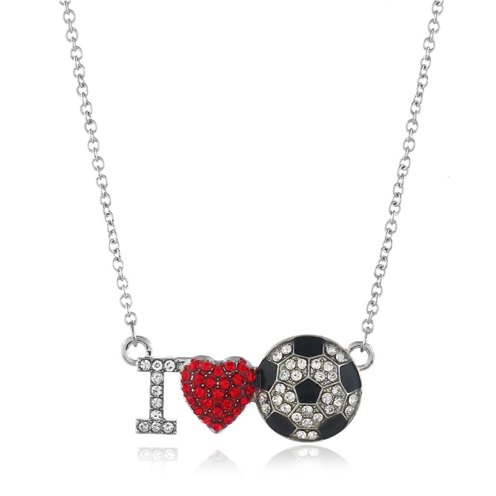 Sports Diamond Red Heart I Love Baseball Pendant Necklace