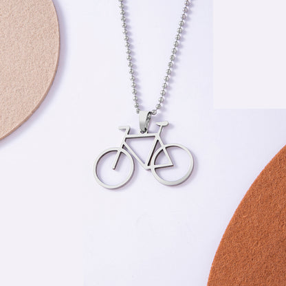 Trendy Silver Hollow Bicycle Stainless Steel Pendant Necklace For Men Women Birthday Gift Party Jewelry