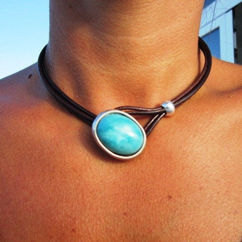 Women's Vintage Creative Leather Turquoise Neck Ring