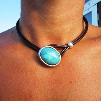 Women's Vintage Creative Leather Turquoise Neck Ring